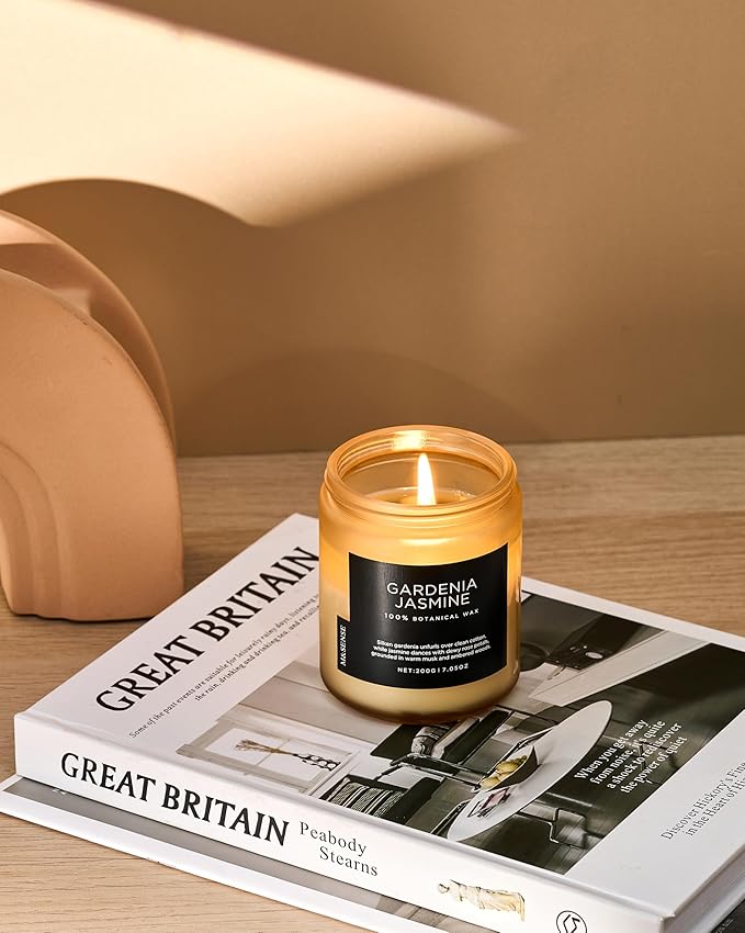 M&SENSE Gardenia Jasmine Scented Candle, 50 Hours Slow Burning Clean Non Toxic 7.05oz 2 Wicks Highly Scented Aromatherapy Candle for Housewarming Gifts, Long Lasting Fragrance for Bath & Office