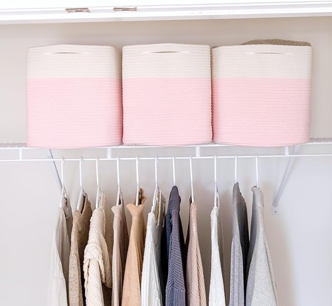 NaturalCozy 13x15x13 Kallax Storage Cubes, 3 Pack | Cotton Rope Cube Storage Bins Woven Baskets for Organizing | Kallax Insert Baskets for Shelves Organizer, Kids Toy, Pantry, Closet, Baby Nursery