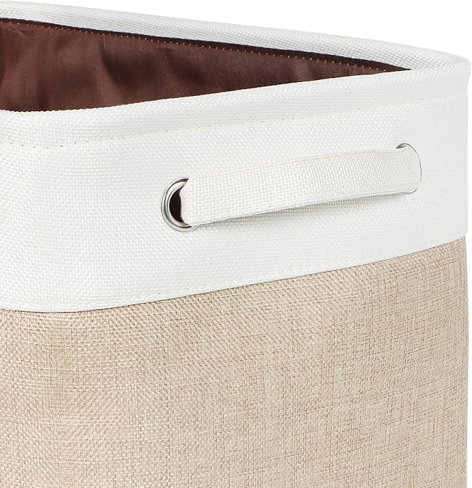 Kntiwiwo Foldable Storage Bin Collapsible Basket 12" x 10" x 9.5" Cube Storage Organizer Bins with Dual Carry Handles for Home Closet Shelves Drawers Organizer, Set of 3, Beige