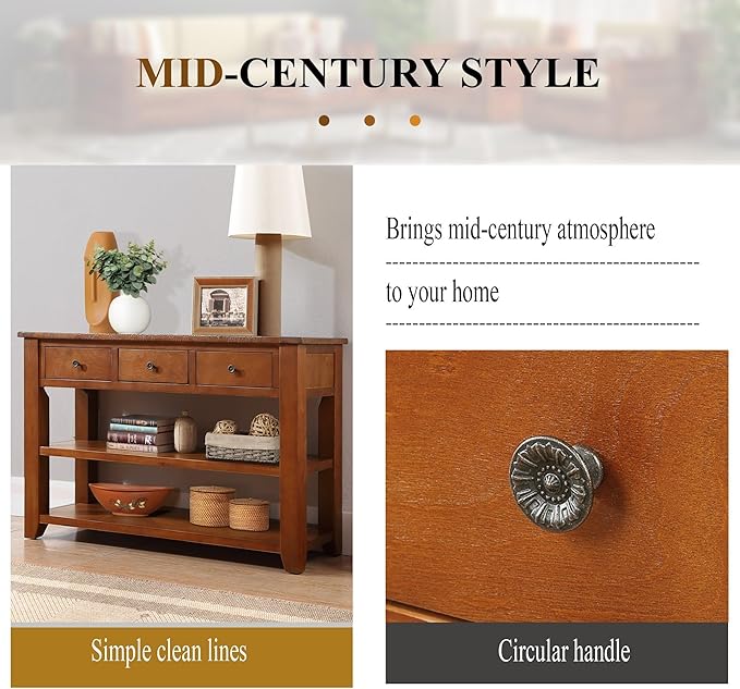 Solid Wood Console Table Entryway Table with Storage Drawers and Bottom Shelf Sofa Table for Entry Hallway Foyer Sofa Couch Table,Fully Assembled (48.8" Brown)