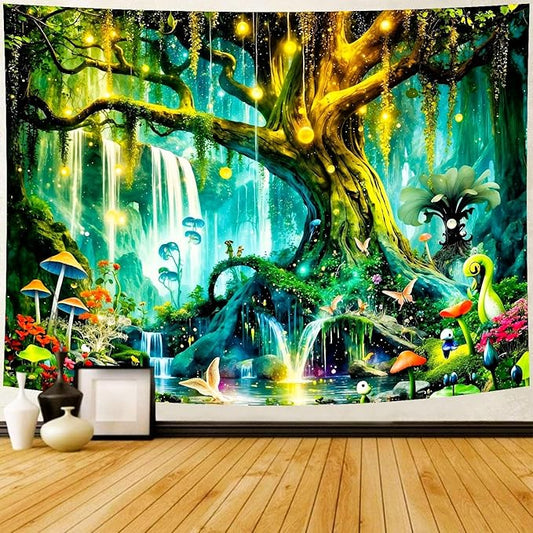 Delur Magical Forest Tapestry Fantasy Tree of Life Enchanted Fairy Tale Forest Tapestry Mystical Psychedelic Nature Landscape Wall Hanging Headboard for Bedroom Living Room Home Decor (51.2" x 59.1")