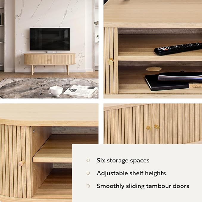 WERMO 55'' TV Stand with Storage and Shelves for 32-60 inch TV. Wood Entertainment Center with Doors for Living Room and Bedroom, Mid Century Modern Console Table, Television Stand (Oak)