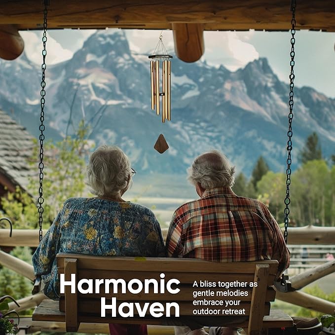 Nature’s Melody Premiere Grande Tunes Wind Chimes – Outdoor Windchime with 6 Tubes Tuned to E Pentatonic Scale, Rustproof Aluminum, Beech Wood & S Hook Hanger for Sympathy, Memorial Gift or Zen Garden