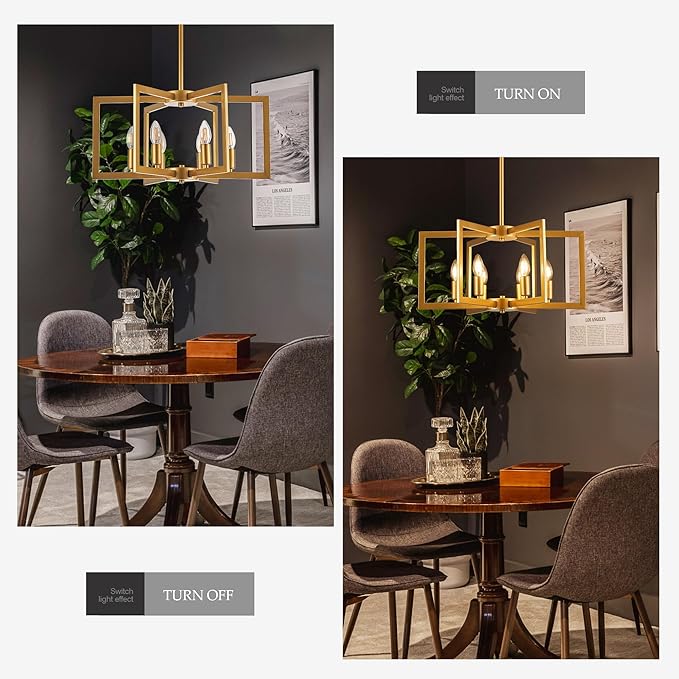 Modern Farmhouse Gold Chandeliers for Dining Room, 6-Light Industrial Metal Chandeliers Geometric Pendant Lights Kitchen Island for Entryway Stairway Foyer Hallway