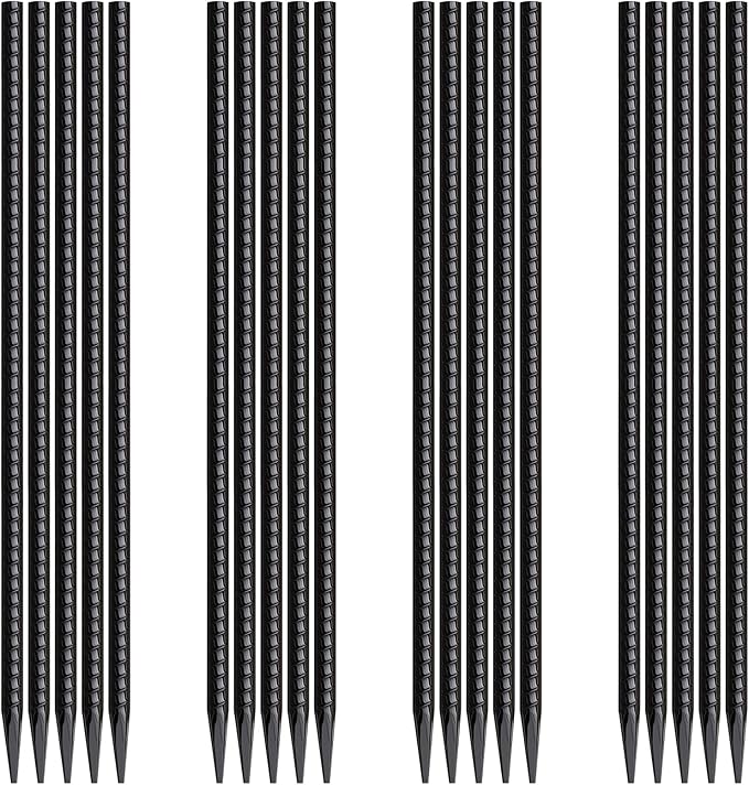 Rebar Stakes 16 Inch 20 Pack Heavy Duty Ground Anchors with Chisel Point End Long Straight Steel Tent Stakes 3/8" Thickness Metal Spikes Black Coated for Concrete Timber Camping Garden Plant