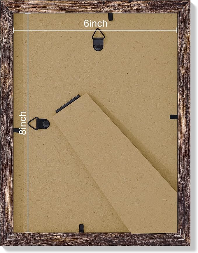 Vittanly 6x8 Picture Frames Set of 9, Shatter Resistant Plexiglass, Display 4x6 Pictures with Mat or 6x8 without Mat, Photo Frames for Wall or Tabletop, Engineered Wood, Brown