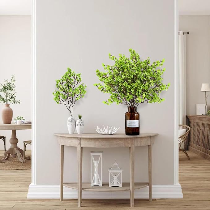 Sggvecsy 10 Pcs Babys Breath Artificial Flowers Gypsophila Bouquets Bulk Real Touch Fake Silk Flowers for Home Wedding DIY Floral Arrangement Kitchen Table Centerpiece Festival Decoration (Green)