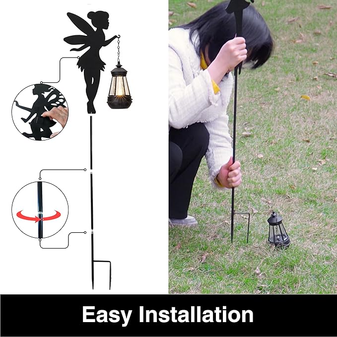 Fairy Garden Accessories Lawn Ornaments 1 Pair - Solar Lights Halloween Decorations Outdoor Garden Statue, Metal Stakes Decorative Figurines for Yard Decor, Patio (Type B Color-Shifting Lighting)