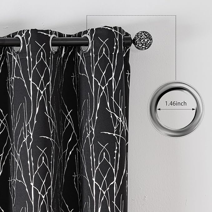 Grommets Blackout Long Window Curtains Black Silver-52W*84L 2PCS Drapes for Bedroom