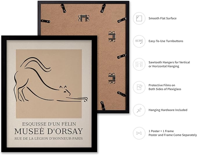 Poster Master Vintage Poster - Retro Minimalist Print - Gift for Artist, Housewarming - Cat, Line Drawing, Sketch, Abstract - Wall Decor for Living Room, Bedroom, 16x20 Black Framed