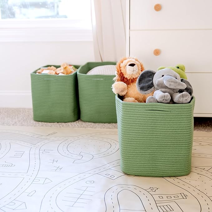 NaturalCozy 13x15x13 Kallax Storage Cubes Bins, 3 Pack | Cotton Rope Cube Storage Bin Woven Baskets for Organizing | Kallax Insert Storage Baskets for Shelves Organizer, Kids Toy, Closet Baby Nursery