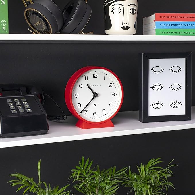 NEWGATE® M Mantel Echo Desk Clock | Modern Round Design | Red | Easy to Read Numbers | Contemporary Style for Desk, Table, Shelf or Bedside