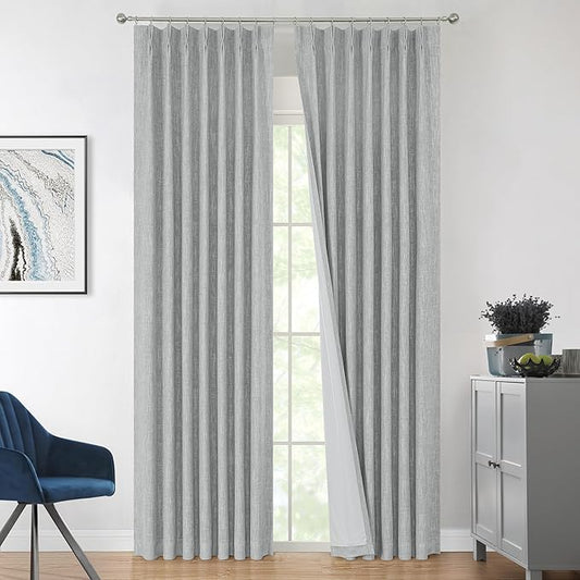 Vision Home Silver Grey Pinch Pleated Full Blackout Curtains Room Darkening Window Curtains 120 inch for Living Room Bedroom Thermal Insulated Pinch Pleat Drapes with Hooks Back Tab 2 Panel 40"Wx120"L