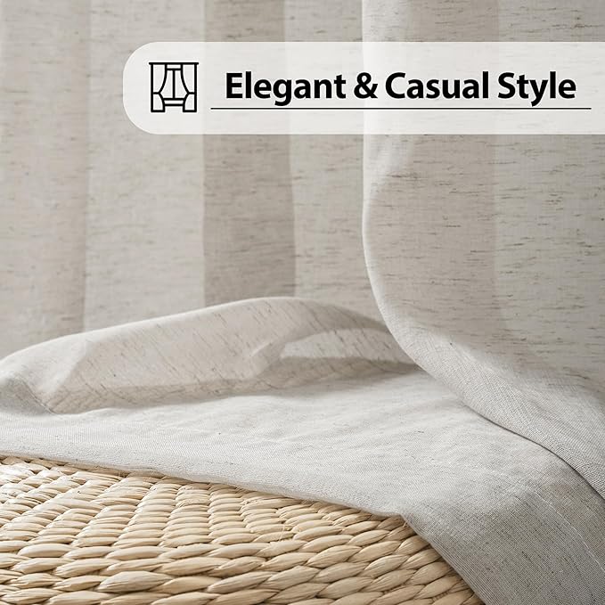 FMFUNCTEX Linen Sheer Curtains for Bedroom, Grey Curtains 96 inches Long for Living Room, Gray Farmhouse French Flax Blend Window Draperies, Rod Pocket 2 Panels Set