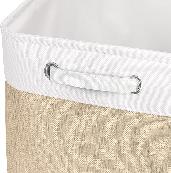 Kntiwiwo Large Fabric Foldable Storage Bin 17" x 11.8" x 9.8" Storage Baskets with Handle Large Cube Storage boxes for Closet, Shelves, Home, Set of 3, Beige