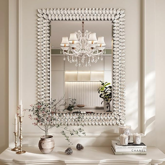 Kelly Miller 30"x40" Jeweled Bathroom Wall Mirror, Large Rectangle Mirror Decorative Mirror Luxury Vanity Mirror with Diamonds for Master Bath Half Bath Living Room Bedroom Fireplace Mantle Entryway