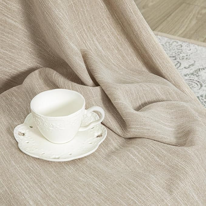 MYSKY HOME Living Room Curtains for Windows, Linen Look Texture Semi Sheers Boho Drapes Extra Long Floor Length Curtain Panels Soft Cotton Fabric, 50 x 108 Inch, Light Oatmeal, 2 PCs