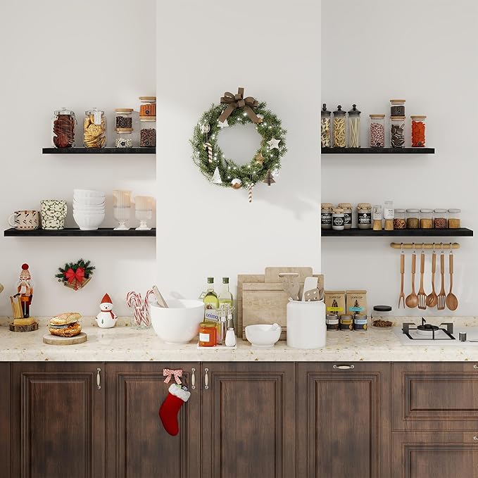 Floating Shelves for Wall, 48 Inch Floating Shelves for Home Decor, Wall Mounted Rustic Wood Shelves, Bathroom, Hanging Deep Shelf for Bedroom, Living Room, Kitchen (Black, Set of 2)