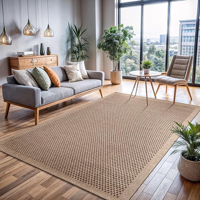 CAMILSON Easy Jute Rug 9x12, Indoor Outdoor Natural Color Fiber Area Rugs for Living Room Patio and Kitchen Rug, Sisal Boho Woven Design, Easy-Cleaning, Washable Outside Carpet Alfombras (9 x 12)