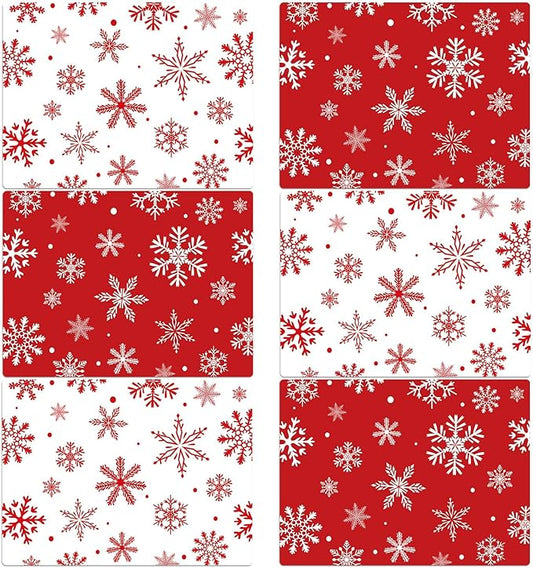 Christmas Placemats Set of 6 Christmas Red and White Snowflake Plastic Table Mats Winter Place Mats Washable Seasonal Xmas Winter Holiday Table Decoration for Indoor Outdoor Party Kitchen Dining