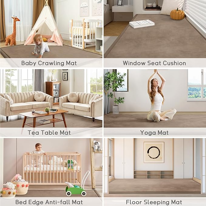 Baby Play Mat for Floor Tummy Time Mat Nursery Rug Muscle Mat Area Rug Playroom Rug Tatami Mat 6'7"x5'11" Memory Foam 1.3" Thick Crawling Mat For Babies,Toddlers, Infants, Kids,Floor Mat(Brown)
