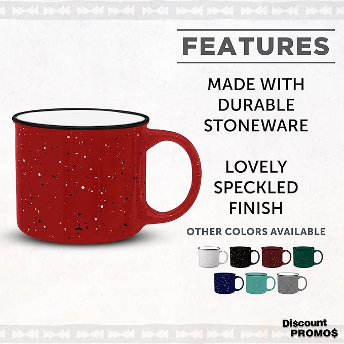 DISCOUNT PROMOS Ceramic Campfire Coffee Mugs 13 oz. Set of 10, Bulk Pack - Perfect for Tea, Espresso, Cappuccino, Hot Cocoa - Red