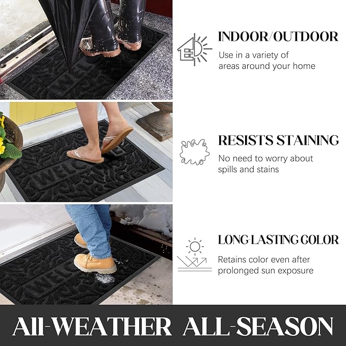 Yimobra Welcome Matt Outdoor, 60x36, Waterproof All-Season Front Door Mat, All-Weather Doormat, Sturdy Natural Rubber, Fade Resistant, Low Profile, Easy Clean Patio Porch Entryway Mat, Black