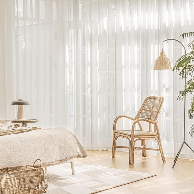 FMFUNCTEX Linen Sheer Sliding Door Curtains for Bedroom, Beige Curtains 96 Inches Long Window Curtain Drapes for Living Room, Natural Patio Glass Door Extra 100 Wide Curtain, Grommet Top 1 Panel
