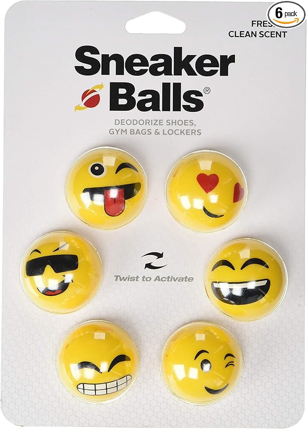 Sneaker Balls Emoji Sof Sole Shoe Eliminator & Remover, 3PK-Fresh, Clean Scent Blocks Odors-Twist-to-Activate, Colorful Designs, 6 Pack