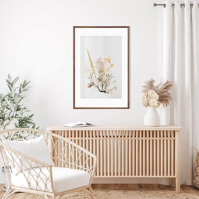 20x30 Poster Frame Natural Solid Walnut Photo Frames with 16x24 Removable Mat Wall Hanging Large Handcrafted Frame with HD Plexiglass Wall and Tabletop Display Large Picture Frame