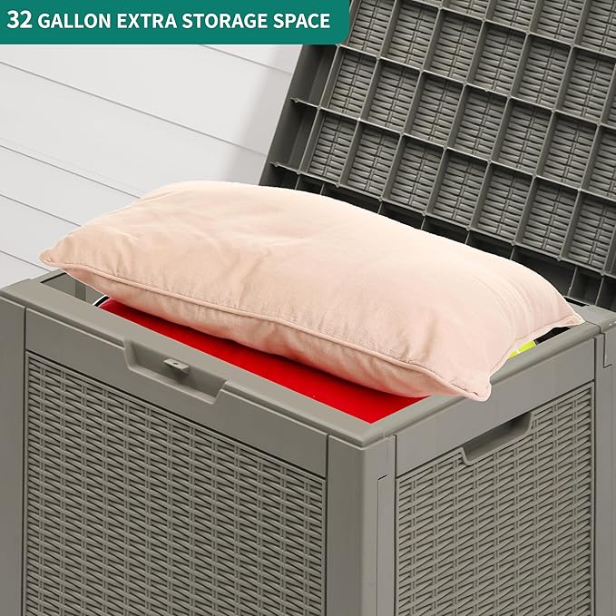 YITAHOME 32 Gallon Deck Box, Indoor Outdoor Storage Box for Patio Furniture, Pool Accessories, Cushions,Garden Tools,Sports Equipment, Waterproof Resin Rattan with Lockable Lid and Side Handles(Brown)