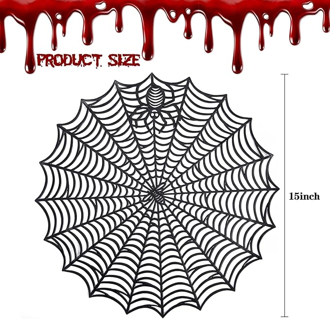 8 Pcs Spider Web Placemats - 15" Heat Insulation Table Mats - Hollow Out Spiderweb Coasters for Dining Table Halloween Decoration (Black)