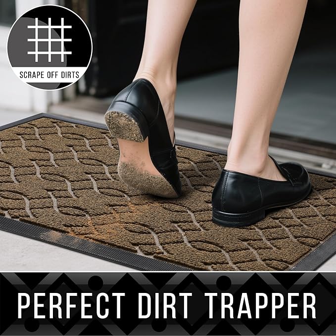 Yimobra Front Door Mat Outdoor Indoor 47x32, All-Season, All-Weather, Heavy Duty Welcome Door Mats Outside Entrance, Non Slip Porch Patio Entrance Mat, Brown