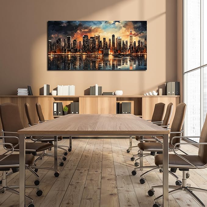 New York Skyline Wall Art for Living Room Modern Canvas Wall Art for Bedroom Above Bed Large Art Work for Office Walls 24 x 48 Inch