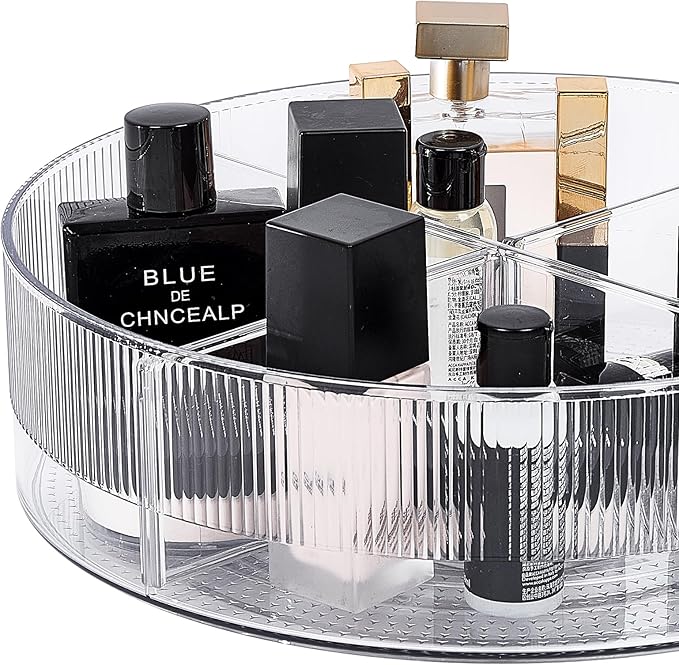 FreshKeeper Plastic Lazy Susan Organizer, Clear Pantry Lazy Susan Turntable for Cabinet and Kitchen 11’’ with Removable Dividers