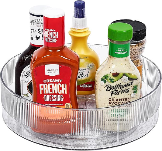 FreshKeeper Plastic Lazy Susan Organizer, Clear Pantry Lazy Susan Turntable for Cabinet and Kitchen 11’’