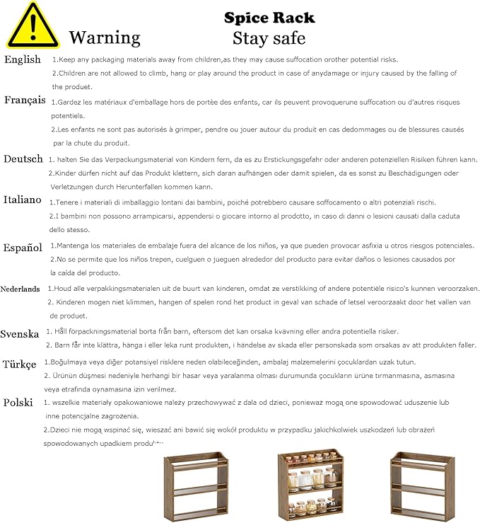 Bamboo Spice Rack Wall Mount or Tabletop Holder, 3-Tier Shelf for Seasoning Bottles Organizer, Medicine Holder (Black)