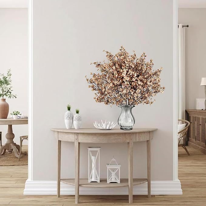 Sggvecsy 15 Pcs Babys Breath Artificial Flowers Gypsophila Bouquets Bulk Real Touch Fake Silk Flowers for Home DIY Floral Arrangement Table Centerpiece Fall Thanksgiving Autumn Decoration (Skin Brown)