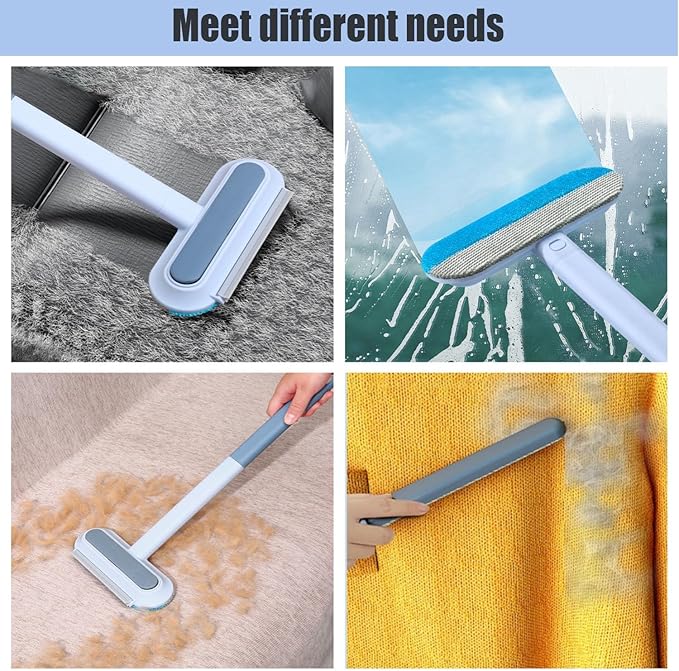2 PCS Pet Hair Remover for Furniture,4 in 1 Reusable Lint Brush with 17-Inch Handle, Washable Tool for Dog and Cat Hair on Couches, Carpets, Clothes, Bedding, and Cars