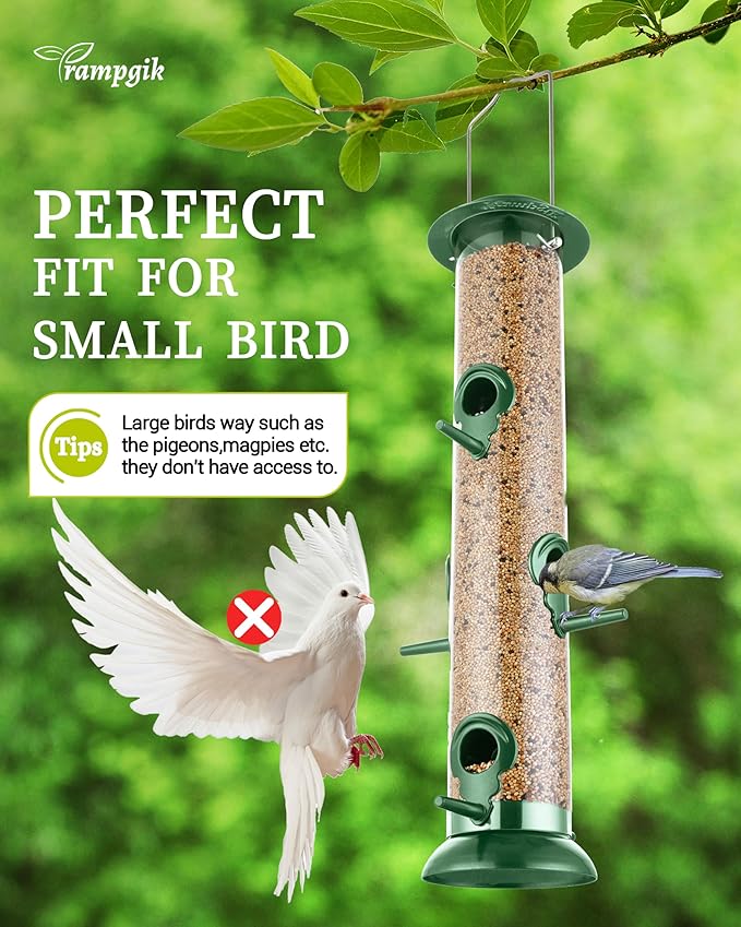 Metal Tube Bird Feeders for Outdoors Hanging,Finch Feeders for Outside,Chew-Proof Hanging Birdfeeder,Squirrel-Proof 6 Ports Bird Feeder 13 Inch,Anti-Rust,Green,1 Pack(Seed is not Included)