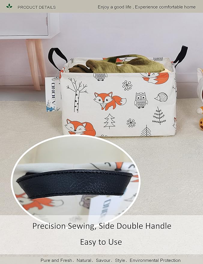 Rectangular Folding Laundry Basket,waterproof Canvas Basket,gift basket,Suitable for children's room,Office,Clothes,Toys Storage（Fox）