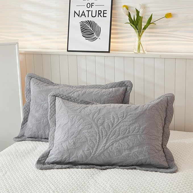 MarCielo 3-Piece 100% Cotton Oversized Bedspread Lightweight Quilt Coverlet Embroidery Farmhouse Bedding Set T0 (Light Grey, Oversized King (118"x106"))