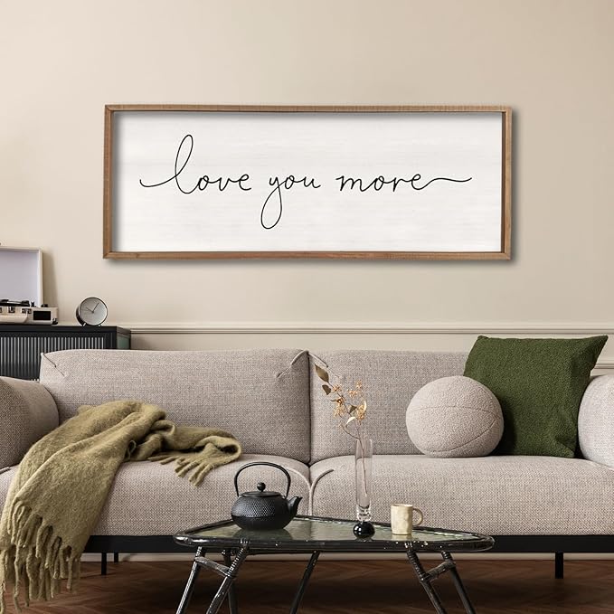 Love You More Sign 32''×12'' Master Bedroom Above Over Bed Wall Decor Modern Farmhouse Large Vintage Wood Framed Hanging Over Bed Bedside Wall Art (Wood)