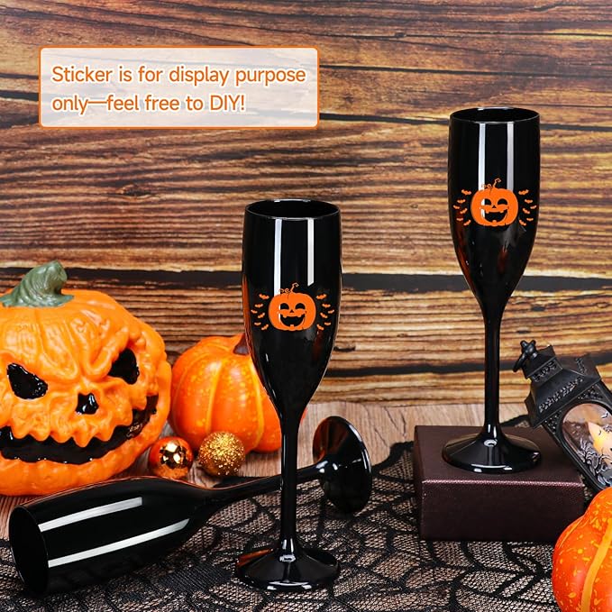 XUWAIDSGN Acrylic Champagne Flutes Toasting Glasses Unbreakable Mimosa Bar Reusable Wine Glasses Vintage Champagne Flutes Stemmed Drinking Cups 5.4 OZ for Christmas Birthday (100, Black)