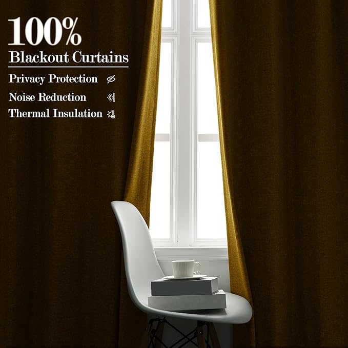 Extra Wide 100% Blackout Linen Textured Curtains - Room Dividers, W200 x L84 (1 Panel), Pinch Pleat Drapes for Living Room, Full Light Block Out Drapery for Sliding Door, Yellow