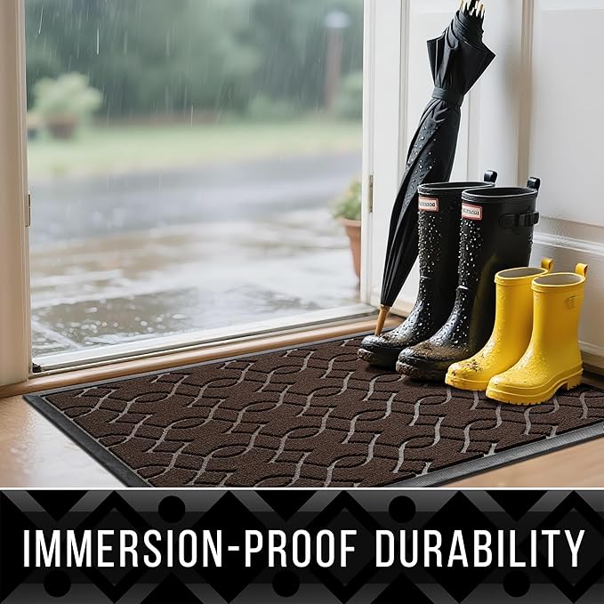 Yimobra Front Door Mat Outdoor Indoor 29.5x17, All-Season, All-Weather, Heavy Duty Welcome Door Mats Outside Entrance, Non Slip Porch Patio Entrance Mat, Coffee