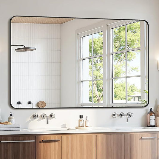 Bathroom Mirror 60" x 36", Large Rectangle Wall Mirror, Black Metal Frame Wall Mounted Mirrors for Bathroom, Vanity, Bedroom, Entryway Decor(Horizontal/Vertical)