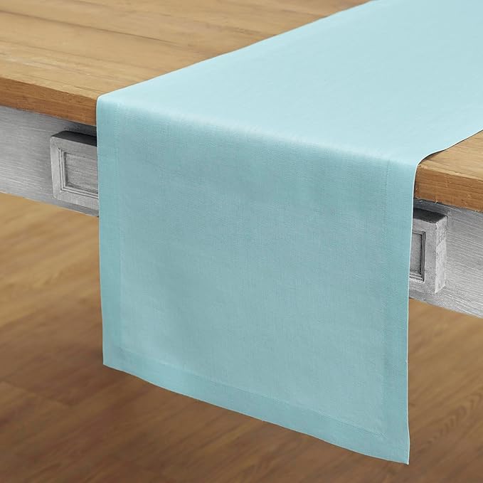 Solino Home Linen Aqua Blue Table Runner 72 Inches Long - 100% Pure Linen Dining Table Runner 14 x 72 Inch - Fete