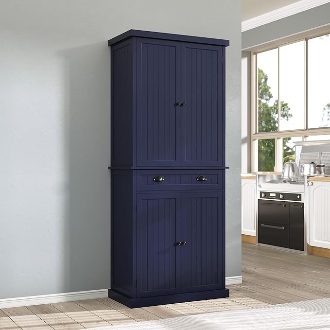 ARTPOWER 72" Tall Kitchen Pantry Storage Cabinet with Drawer and Adjustable Shelves, Pantry Cabinet for Kitchen, Bathroom or Hallway, Blue