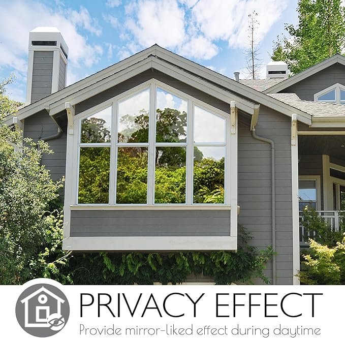 HIDBEA Window Film Daytime Privacy, Heat Control Sun Blocking Anti UV Non-Adhesive Self Static Cling One Way Mirror Window Tint for Home (Silver, 35.4 Inch x 8.2 Feet)